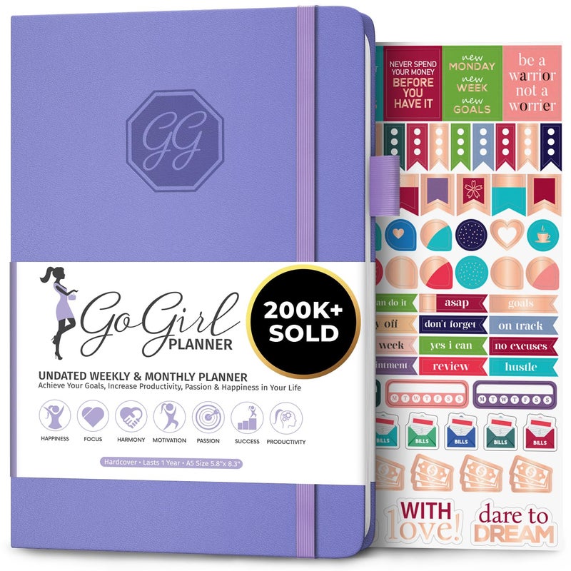 GoGirl Planner and Organizer for Women â€“ A5 Size Weekly Planner, Goals Journal & Agenda to Improve Time Management, Productivity & Live Happier. Undated â€“ Start Anytime, Lasts 1 Year â€“ Lavender - Image 1